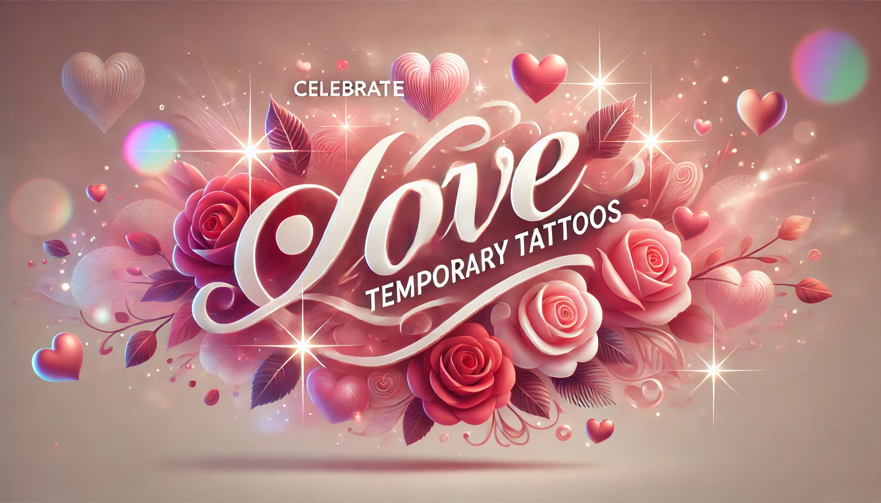 A visually captivating Valentine's Day-themed hero image for a website. The design features romantic elements like hearts, roses, and soft pink and red